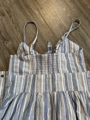 🎉NWT🎉 Roxy Women’s cotton chambray Striped Button up Tie Front small w/pockets thumbnail 7