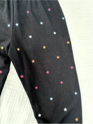 Women's P. J. Salvage Black Jogger Pants Multicolor Embroidered Stars Size XS thumbnail 8