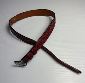 Silver Creek Collection Western Tooled Leather Belt Red Brown‎ Buckle 30 thumbnail 1
