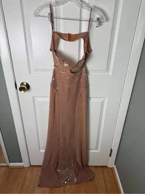 House of CB Bonita Cafe Au Lait Sequin Maxi Dress S thumbnail 2