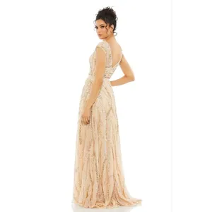 Mac Duggal 5445 Size 14 Beige Beaded Sequined Embellished Long Maxi Gown Dress thumbnail 5