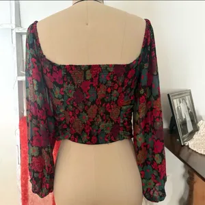 Free People Oh Lala Black Multi Off The Shoulder Floral Chiffon Top Size Medium thumbnail 5