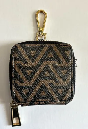 ALDO Keychain Pink Mini Purse Cardholder Brown black chevron thumbnail 1