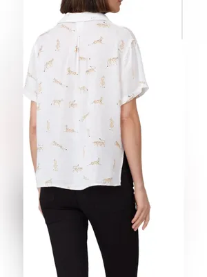 Rails White Short-Sleeve Button-Down Shirt with Leopard Motif thumbnail 3