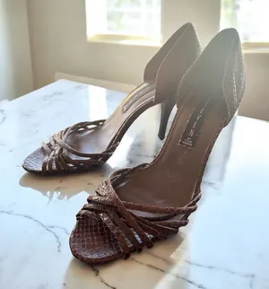 $130 STEVEN by STEVE MADDEN SAHANA Brown Leather Designer Strappy Pumps 7.5 M thumbnail 1
