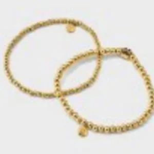 Tiny Tags‎ Furry Friend Bracelet Stack Gold Beaded Paw Print Charm 2pc Set NEW thumbnail 1