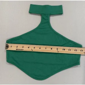High Neck Crop Top Womens Small Green Stretch Festival Boho Indie Minimal Travel thumbnail 5