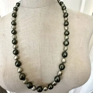 Trifari vintage grey faux pearl long necklace thumbnail 1