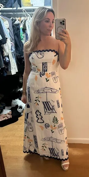 Selfie Leslie *NWT* Indie Lux Cypress Graphic Strapless Maxi Dress White thumbnail 2