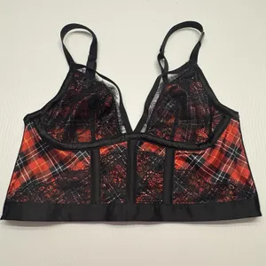 Victorias Secret Med Red Black Plaid Lace Satin Bustier‎ Longline Bra Very Sexy thumbnail 8