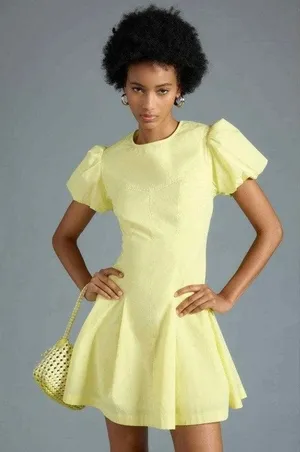 Maeve Anthropologie Butter Yellow Balloon Sleeve Mini Dress Cotton Women's Large thumbnail 1