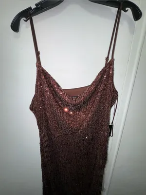 NWT Express Sequin Slip Ruched Dress in Chocolate Brown Size Medium thumbnail 3