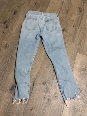 Agolde Light Blue Straight-Leg Jeans with Frayed Hem 28 thumbnail 2