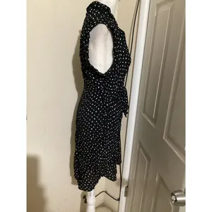 Anthropologie Tylho Dress Womens Small Black White Polka Dot Button Belted Sleeveless Pockets thumbnail 3