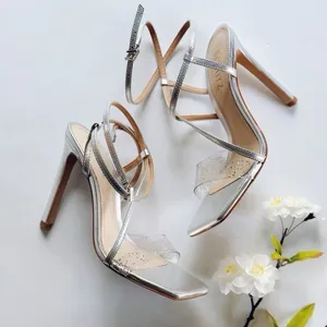 NEW Schutz Women’s Aisha Metallic Ankle-Strap Sandals Crystal Prata Silver thumbnail 5