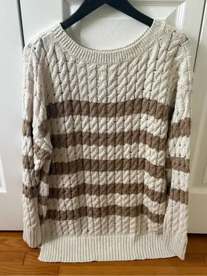 Pilcro Longline Stitch Sweater in Stripes thumbnail 3