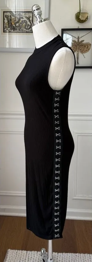 Hot Topic Black Ribbed Stretchy Tube Dress Silver Hook Sides S thumbnail 1