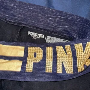 PINK Victoria’s Secret bedazzled gold blue yoga pants leggings size S thumbnail 3