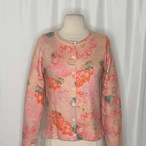 Anthropologie POSTMARK Devon Floral Cardigan Sweater Pink Knitwear Buttons Small thumbnail 3