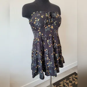 No Boundaries Dark Floral Midi Dress Milkmaid Festival Cottage Maiden Fairy Tiered Smocked thumbnail 3