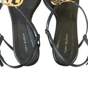 Tory Burch Metal Miller‎ Ankle Strap Sandals Black Gold Medallion 7 thumbnail 5