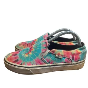 Vans Asher Slip-On Sneaker Women’s 9.5 Canvas Rainbow Tie Dye Multicolor‎ thumbnail 4