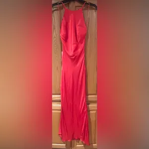 Bardot Mila High Jewel Neck Cowl Back Satin Slip Dress in Fire Red Size‎ 2 thumbnail 9