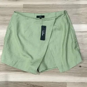 NEW Lulu’s Light Green Overlapping Linen Blend Mini Skort Women’s Large thumbnail 2