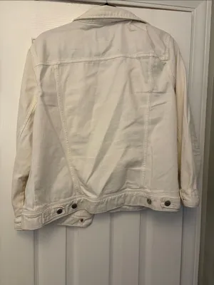 Old Navy Off-White Cream Denim Jean Jacket Size Large L Button Front Trucker thumbnail 4