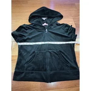 Juicy Couture NWT Tracksuit Set Womens Black Velour Rhinestone Hoodie Shorts L thumbnail 6