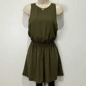 Alice + Olivia Open Back Romper Sleeveless Olive Green 2 Minimal Chic Vacation thumbnail 4