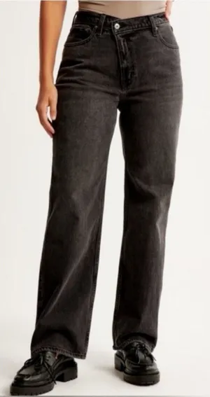 Abercrombie & Fitch Black Grey Curve Love High Rise 90s Relaxed Jeans 36/22R NEW thumbnail 1