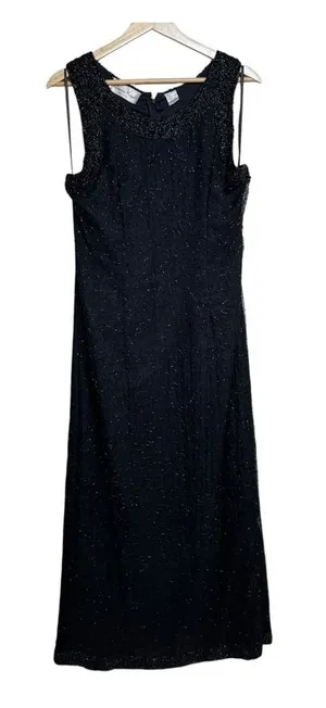 Laurence Kazar New York Beaded Maxi Dress Sleeveless silk Formal Evening Gown XL thumbnail 1