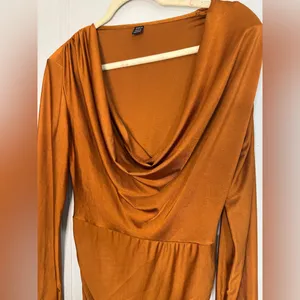 SHEIN Brown Ruched Bodycon Dress Cowl Neck Sleeveless thumbnail 7