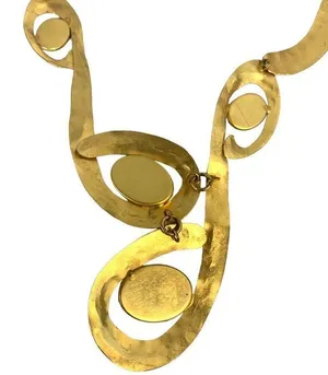 Vintage 14" Unique Gold Tone Tribal Necklace with Green Stones Jade? thumbnail 7