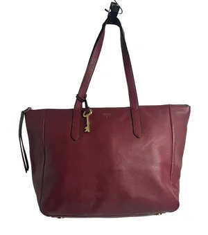 Fossil Rachel Tote Bag Burgundy Pebbled Leather Zip Top Shoulder Bag Gold Key thumbnail 1