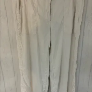 Loft Linen Julie Trouser Pants Womens Size Medium Ivory Straight Leg Cap… thumbnail 2
