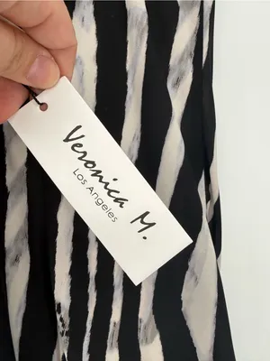 Veronica M Black and White Zebra-Stripe Maxi Slip Dress thumbnail 5