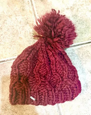Hollister Burgundy Knit Pom-Pom Hat thumbnail 1