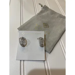 Kendra Scott Krista Lace Huggie Earrings Silver Filigree Openwork NWOT thumbnail 2