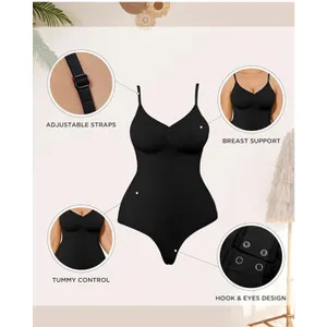 Womens Seamless Shapewear Bodysuit with Adjustable Straps Thong Black M/ L New thumbnail 4