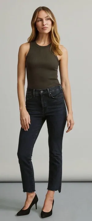 MOTHER Denim Black The Insider Crop Step‎ Fray Not Guilty Jeans size 26 thumbnail 1