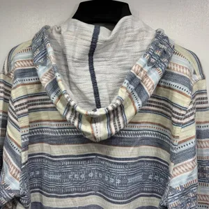 Free Planet Aztec Baja Pullover Hoodie Cream Blue Coral Hippie Boho Grunge Large thumbnail 4