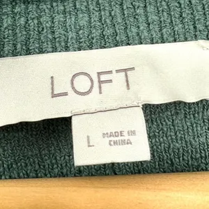 LOFT | Large | Textured Knit V-Neck Gold Button Up Tab-Cuff Pullover Sweater thumbnail 2