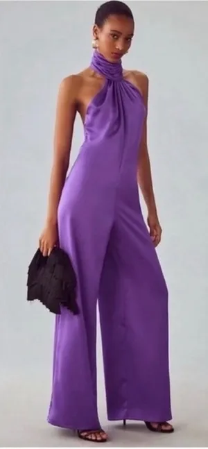Katie May Robbie Open-Back Halter Jumpsuit Purple Size Small thumbnail 1