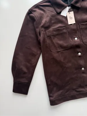 NWT Sincerely Jules Brown Faux Suede Overshirt Size M thumbnail 2