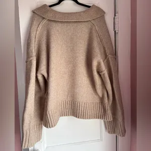 Topshop Chunky Knit Sweater Oversized V Neck Beige Size 12 thumbnail 5