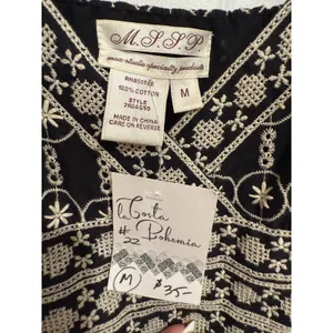 Sundress Boho Max Studio Black Embroidered Cotton V-Neck Size M NWT‎ thumbnail 3