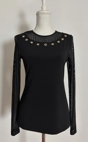 Anatomie Kim Black Mesh Grommet Long Sleeve Stretch Top Small Goth thumbnail 1