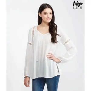 ✨ Women's Natural Sheer Long Sleeve Peasant Top✨ thumbnail 3